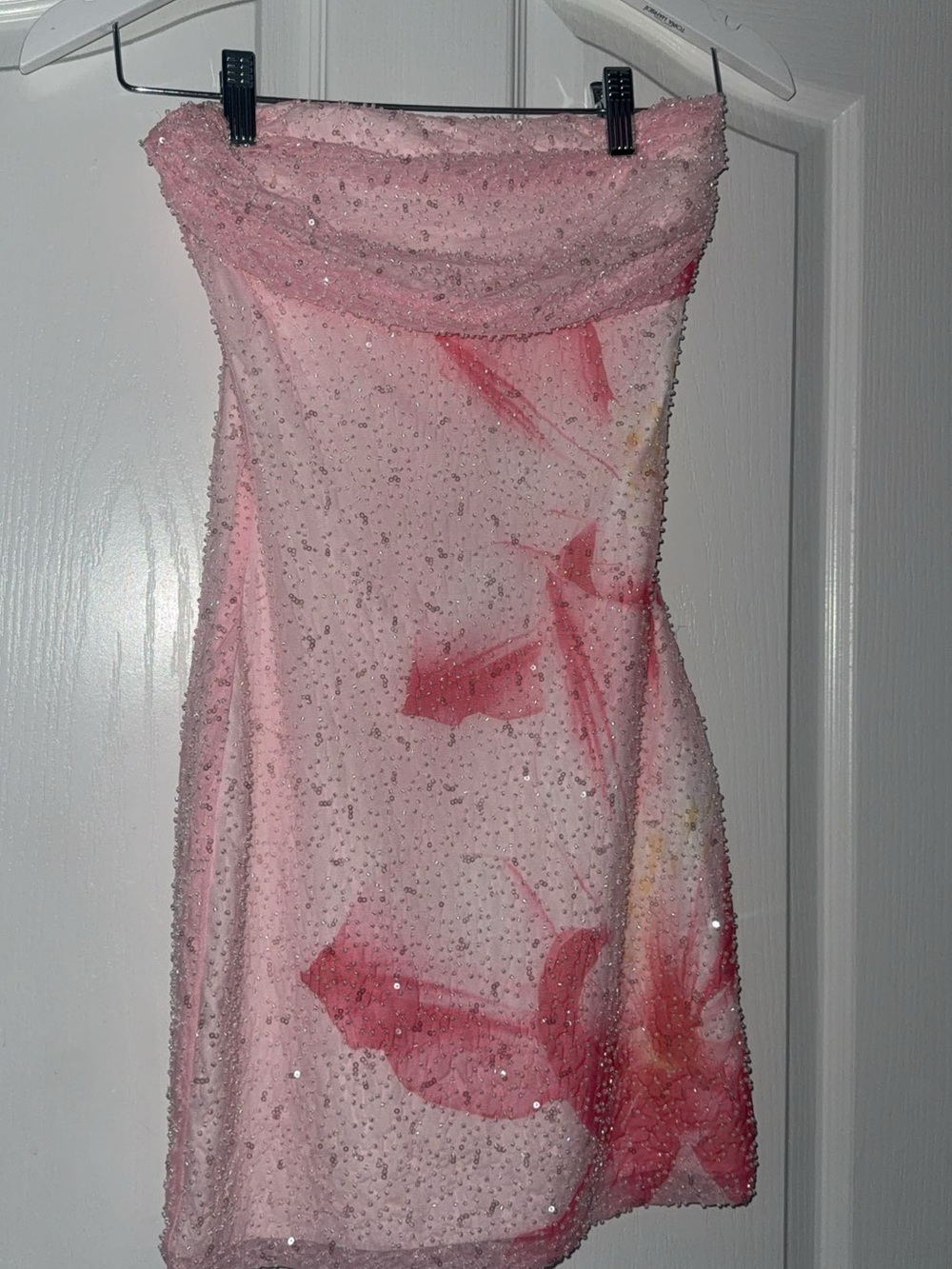 Windsor Pink Strapless Beaded Floral Sheer Dress Homecoming
